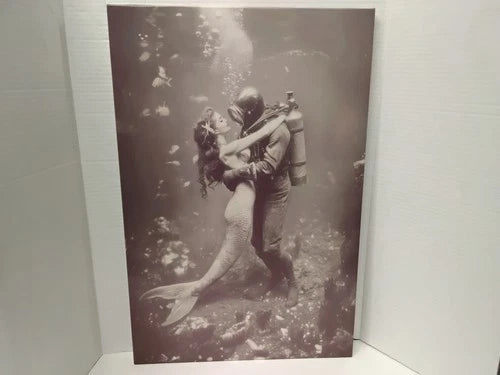 Mermaid and Scuba Diver - Printed Canvas