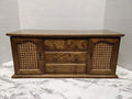 Vintage MCM Faux Credenza Wooden Jewelry Box Dresser Cabinet Cane Doors