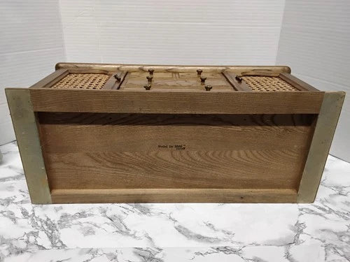 Vintage MCM Faux Credenza Wooden Jewelry Box Dresser Cabinet Cane Doors