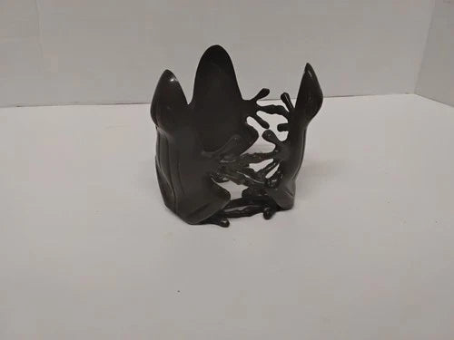 Vintage Cast Iron Triple Frog Candle Holder Gothic 3 Toad Metal Design